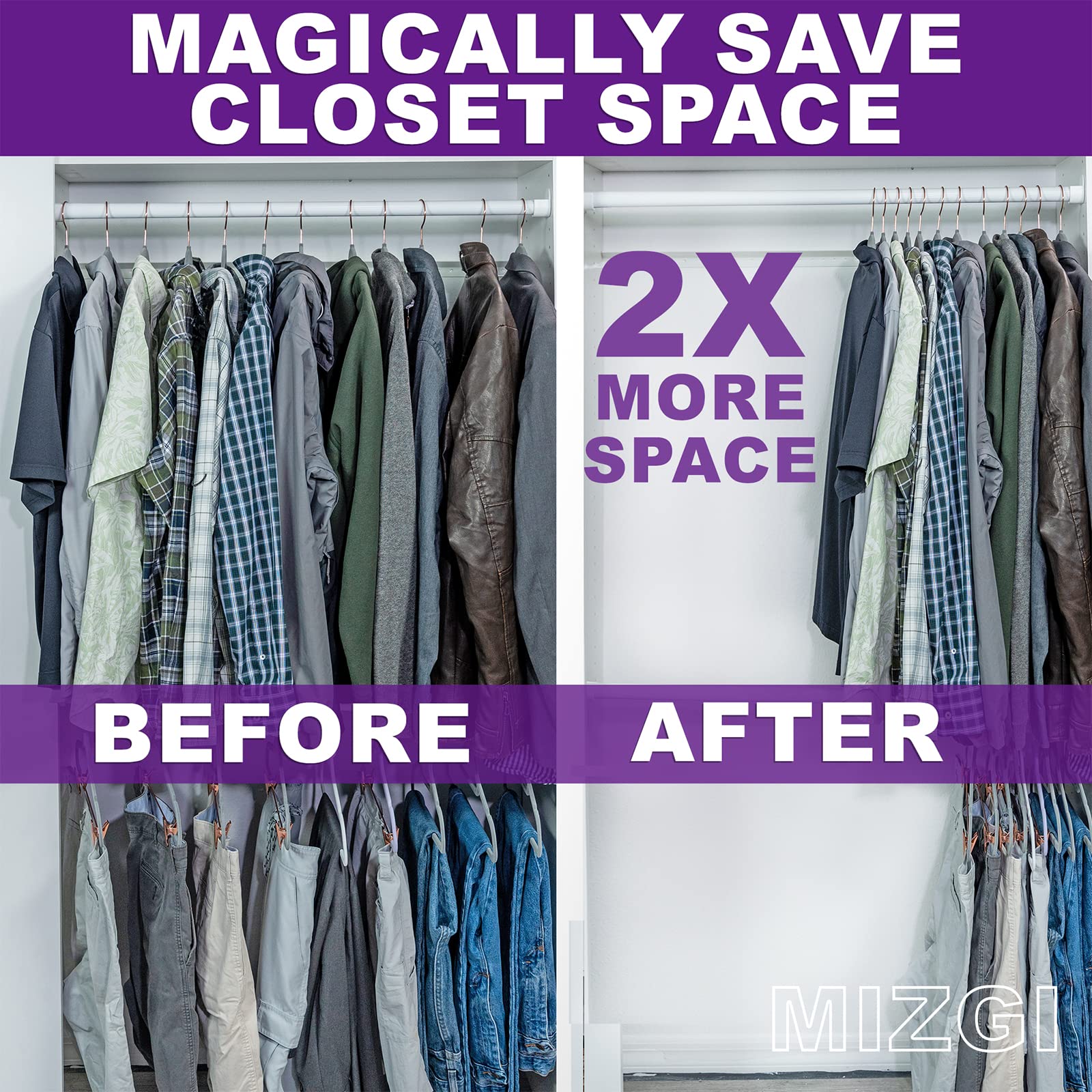 Mizgi Premium Velvet Hangers (50 Pack) Heavy Duty - Non Slip Felt Hangers - White Velvet Suit Hangers - Black Coated Hooks,Space